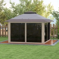 Outsunny Carpa Plegable Pop-up con Altura Ajustable Protección UV50+ Doble Techo y Mosquiteras 4x4x2,8 m Gris Claro(m-10)