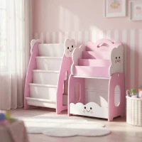 AIYAPLAY Meuble rangement enfant 3 à 8 ans, rangement jouets enfant modulaire avec porte-magazines à 4 étagères, rose(m-2)