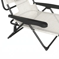 Outsunny Chaise longue de jardin pliante dossier réglable sur 4 niveaux, trou de lecture et appui-tête 72 x 194 x 89 cm crème(m-12)