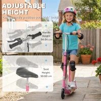HOMCOM Foldable Powered Scooter with Adjustable Seat, Brake, Pink(m-8)