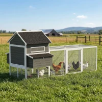 PawHut Gallinero Madera Grande Exterior con 2 Nidos Corral Techo Asfáltico Bandeja Extraíble Rampa 347x160x150 cm Gris Oscuro(m-10)