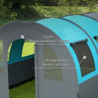 Outsunny Campingtent voor maximaal 6 Pers., Familiecampingtent, Aparte Ruimtes, Waterdicht, Grijs/Blauw(m-6)