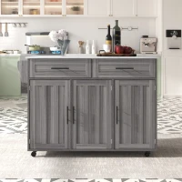 Grande ilha de cozinha com tampo extensível dobrável, 5 rodízios (2 com travão) , 129x46/71x91,5 cm, Cinzento(m-4)