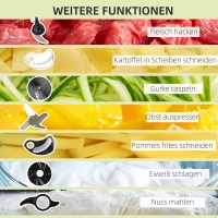 HOMCOM 650W Küchenmaschine mit 1L Rührschüssel 1,25L Mixer Multizerkleinerer 7-in-1 Funktion Schneiden, Zerkleinern, Verquirlen, Hacken, Mahlen, Mixen und Mischen 3 Geschwindigkeitsstufen Silber(m-5)