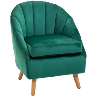 HOMCOM Poltrona Salotto Imbottito in Velluto, Poltroncina Camera da Letto con Imbottitura Spessa, Gambe in Legno di Caucciù, per Soggiorno e Sala da Pranzo, 67x65x77cm, Verde(m-1)