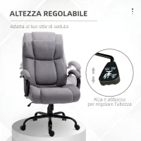 Vinsetto Sedia Ufficio Ergonomica in Tessuto Effetto Lino, Portata 220kg, Girevole, Altezza Regolabile, Grigio Chiaro(m-5)