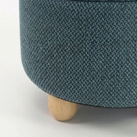 HOMCOM Storage Sitting Bench with Lid, Round Storage Ottoman with Rubberwood Legs, Dark Blue(m-11)