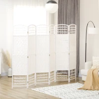 HOMCOM Biombo Separador de Ambientes de 6 Paneles Plegable de Cuerda de Papel 160x170cm Decoración para Dormitorio Blanco(m-10)