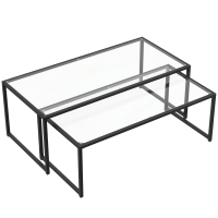 HOMCOM 2-delige set salontafels, glazen tafels, met poedergecoat staal, zwart + transparant