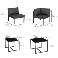Outsunny Set da Giardino 7 Pezzi in Acciaio e Poliestere con 5 Sedie con Cuscini e 2 Tavolini da Caffè, Grigio(m-3)