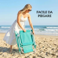 Outsunny Sedia da spiaggia pieghevole a 6 posizioni con tendalino, 62x68x79 cm, Turchese(m-9)