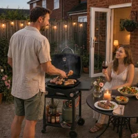Outsunny 2 Burner Gas Grill with 2 Detachable Side Tables, 3.8 KW Steel Barbecue Grill with Cast Iron Grates, Lid, Thermometer(m-2)