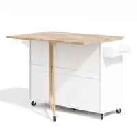 Grande ilha de cozinha móvel,design dobrável, armário multifuncional com 3 gavetas, suporte para toalhas, 137x43/76x92 cm, Branco(m-12)