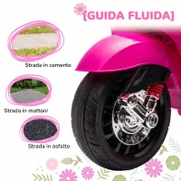 AIYAPLAY Motocicletă electrică pentru copii cu licență Vespa, roți ajutătoare, far și muzică, PP și metal, 107x47x73 cm, Roz(m-7)