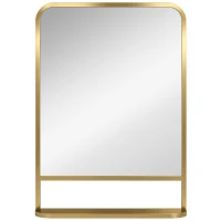 HOMCOM Modern Rectangular Wall Mirror with Storage Shelf, 70 x 50 cm, Gold Tone(m-1)