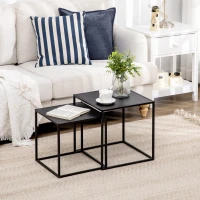 HOMCOM Beistelltisch, Couchtisch, Satztisch, 2er-Set, modernes Design, Stahlrahmen, schwarz, 40 x 40 x 40cm(m-10)
