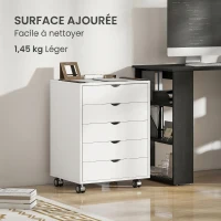 HOMCOM Caisson bureau mobile avec 5 tiroirs, meuble rangement bureau à roulettes pour documents A3/Lettre/A4, blanc(m-9)