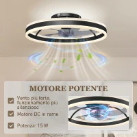 HOMCOM Ventilatore da Soffitto con Luce LED, 6 Velocità, Motore Reversibile e Telecomando, Potenza 45W, Ø50x13,5 cm, Nero(m-6)