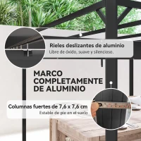 Outsunny Pérgola de Jardín de Aluminio 3x3 m con Techo Retráctil Lateral Enrollable UPF30+ Cenador de Jardín para Exterior Gris(m-6)