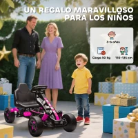 AIYAPLAY Kart Pedales para Niños de +3 Años con Embrague Automático Freno Ruedas Antideslizantes de EVA y Marco Metálico Rosa(m-8)
