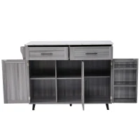 Grande ilha de cozinha com tampo extensível dobrável, 5 rodízios (2 com travão) , 129x46/71x91,5 cm, Cinzento(m-1)