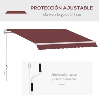 Outsunny Toldo Retráctil Manual 3,5x2,5 m con Ángulo Ajustable Manivela Estructura de Aluminio y Protección UPF30+ Rojo Vino(m-6)
