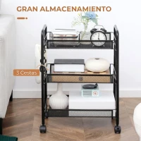HOMCOM Carrito de Cocina de Acero con 3 Cestas Carga 9 kg para Comedor Sala de Estar Baño 45x26,5x63 cm Negro(m-4)