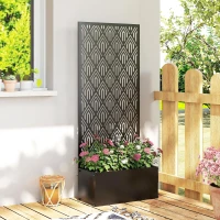 Outsunny Jardinière avec treillis, bac à fleurs, avec brise-vue, pour plantes grimpantes, métal, 45 x 21,5 x 110 cm, noir(m-9)