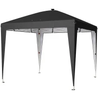 Outsunny Gazebo 3x3 m Pieghevole ad Altezza Regolabile con Luce Centrale e Telecomando, in Metallo e Poliestere, Nero(m-1)