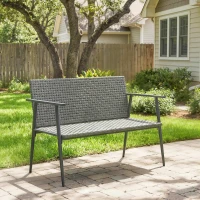 Outsunny Banc de Jardin 2 places en Résine Tressée et Acier, avec Accoudoirs, Dossiers et Pieds Réglables, 110x58x78cm, Gris(m-2)