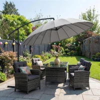 Outsunny Ombrellone Decentrato da Giardino 3x2.6 m a 18 Stecche con Base a Croce, Grigio(m-10)