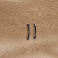 Highboard de cozinha, compartimento de vidro reforçado e iluminação ambiente LED, prateleiras laterais reguláveis em altura100x47x187 cm, Cor natural(m-11)