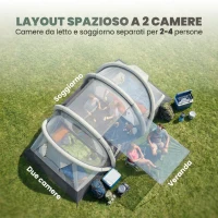 Outsunny Tenda da Campeggio Gonfiabile e Impermeabile per 2-4 Persone con Pompa, 2 Camere e Soggiorno, 485x245x188 cm, Marrone Caffè(m-5)