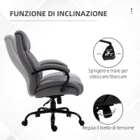 Vinsetto Sedia Ufficio Ergonomica in Tessuto Effetto Lino, Portata 220kg, Girevole, Altezza Regolabile, Grigio Chiaro(m-6)