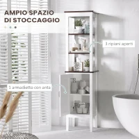 HOMCOM Mobile Bagno Alto Stretto, Mobiletto Bagno Salvaspazio con 3 Ripiani Aperti, Ripiano Regolabile, per Lavanderia, 40x38x162.5 cm, Bianco(m-4)