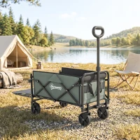 Outsunny Chariot de transport pliable chariot à roulettes avec poignée télescopique avec ouverture arrière 76 x 48 x 92 cm vert(m-2)