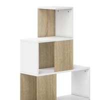 HOMCOM Étagère de rangement, bibliothèque géométrique à 5 niveaux, pour bureau, salon, chambre, blanc et bois naturel(m-12)