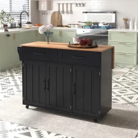 Ilha de cozinha com 5 rodízios, tampo dobrável extensível, 129x46/71x91,5 cm, Preto+Cor natural(m-6)