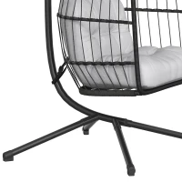 Outsunny Fauteuil Œuf Suspendu Pliable avec Support Coussin 15cm et Appui-tête Gain de Place Résine Tressée 101x105x196cm Gris(m-11)