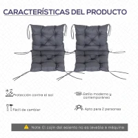 Outsunny Conjunto de 2 Cojines para Silla 50x98x8 cm con Respaldo 6 Cordones de Fijación para Jardín Terraza Balcón Gris Oscuro(m-5)