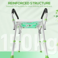 HOMCOM Tabouret de douche pour personnes âgées et handicapées avec accoudoirs, hauteur réglable, patins antidérapants, vert(m-8)
