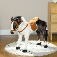 AIYAPLAY Schaukelpferd mit Soundeffekten, weiches Fell, für 3-8 Jahre, 85 x 28 x 60 cm, Braun/Cremeweiß(m-10)