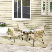 Outsunny Ensemble salon de jardin 5 pièces avec 4 fauteuils et 1 table basse ronde style bohème 8 coussins résine tressée(m-10)