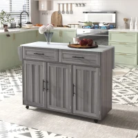 Grande ilha de cozinha com tampo extensível dobrável, 5 rodízios (2 com travão) , 129x46/71x91,5 cm, Cinzento(m-6)