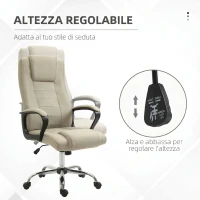 Vinsetto Sedia da Ufficio Ergonomica Inclinabile Girevole in Tessuto Effetto Lino con Poggiatesta, Beige(m-4)