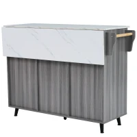 Grande ilha de cozinha com tampo extensível dobrável, 5 rodízios (2 com travão) , 129x46/71x91,5 cm, Cinzento(m-12)