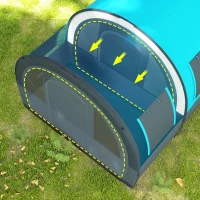Outsunny Campingtent voor maximaal 6 Pers., Familiecampingtent, Aparte Ruimtes, Waterdicht, Grijs/Blauw(m-8)