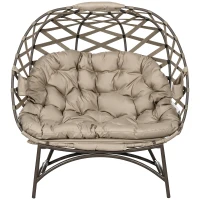 Outsunny 2 Seater Egg Chair Outdoor, Folding Weave Garden Furniture Chair with Cushion, Cup Pockets - Khaki(m-11)
