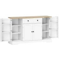 HOMCOM Aparador Armario de Cocina con 4 Puertas Cajón Estante Ajustable Estantes de Puerta para Cocina Comedor 138x40x85 cm Blanco(m-1)