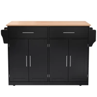 Carrinho de serviço com tampo de mesa dobrável, 2 gavetas e portas duplas, 136x46/71x91,5 cm, Preto+Cor natural(m-14)
